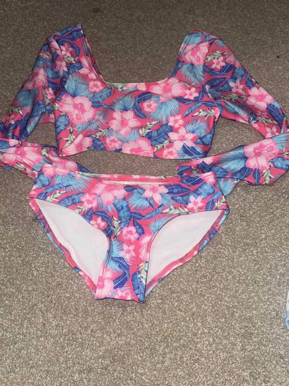art class Pink and Blue Floral Long-Sleeve Bikini Set